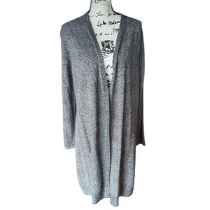 Soft by NAADAM 100% Cashmere Printed Long Cardigan Herringbone Black